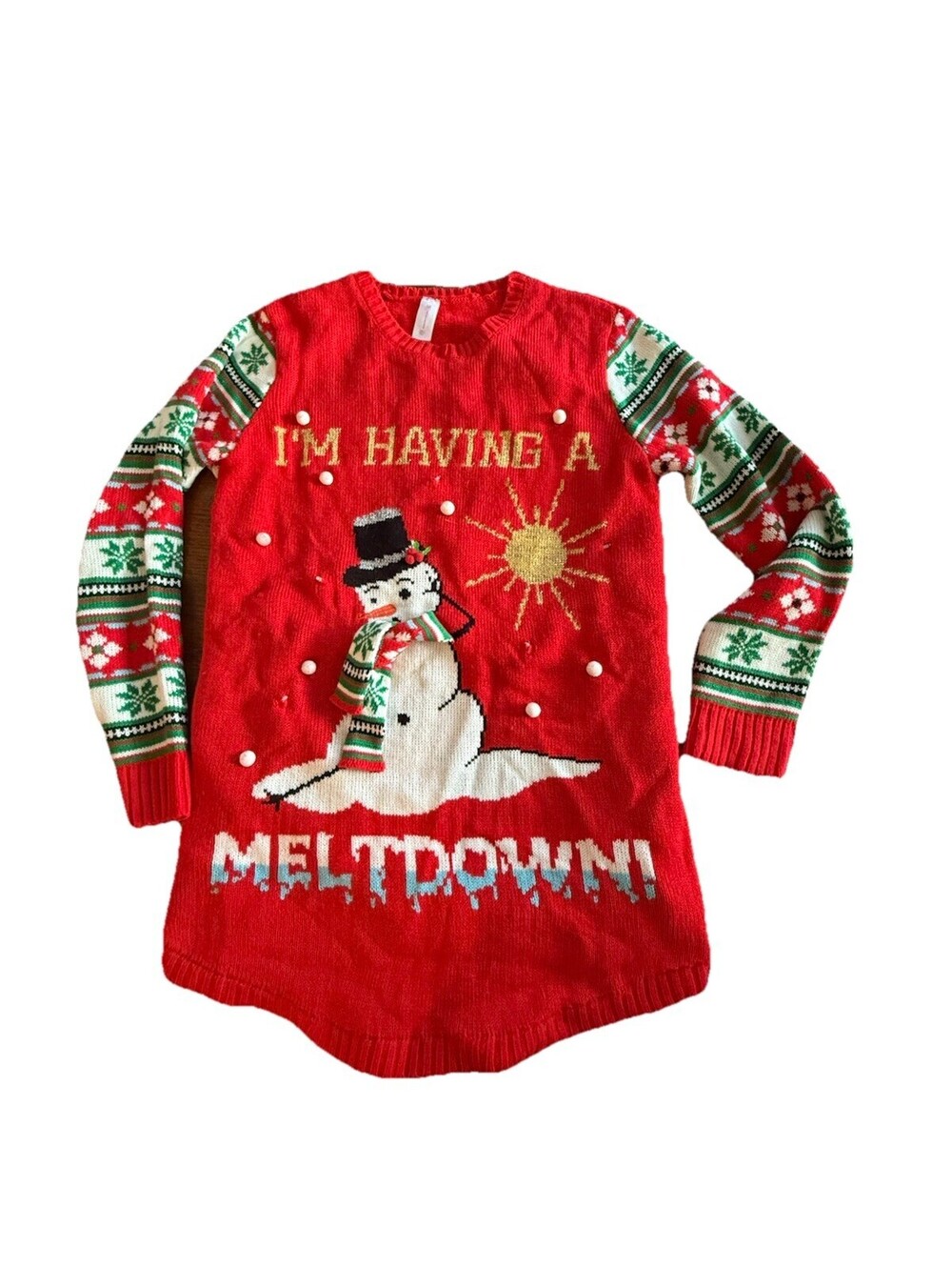 Having A Melt Down Light Up Snowman Christmas Sweater Size Large Womens Red